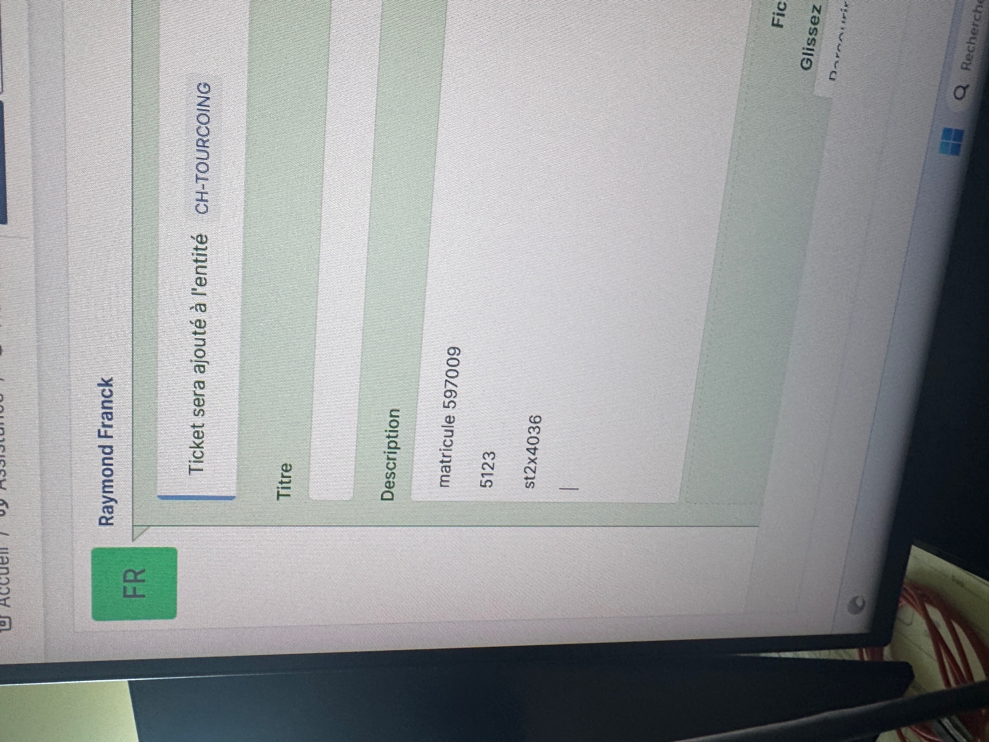 Création d un ticket GLPI au CH Tourcoing avec numero de matricule agent