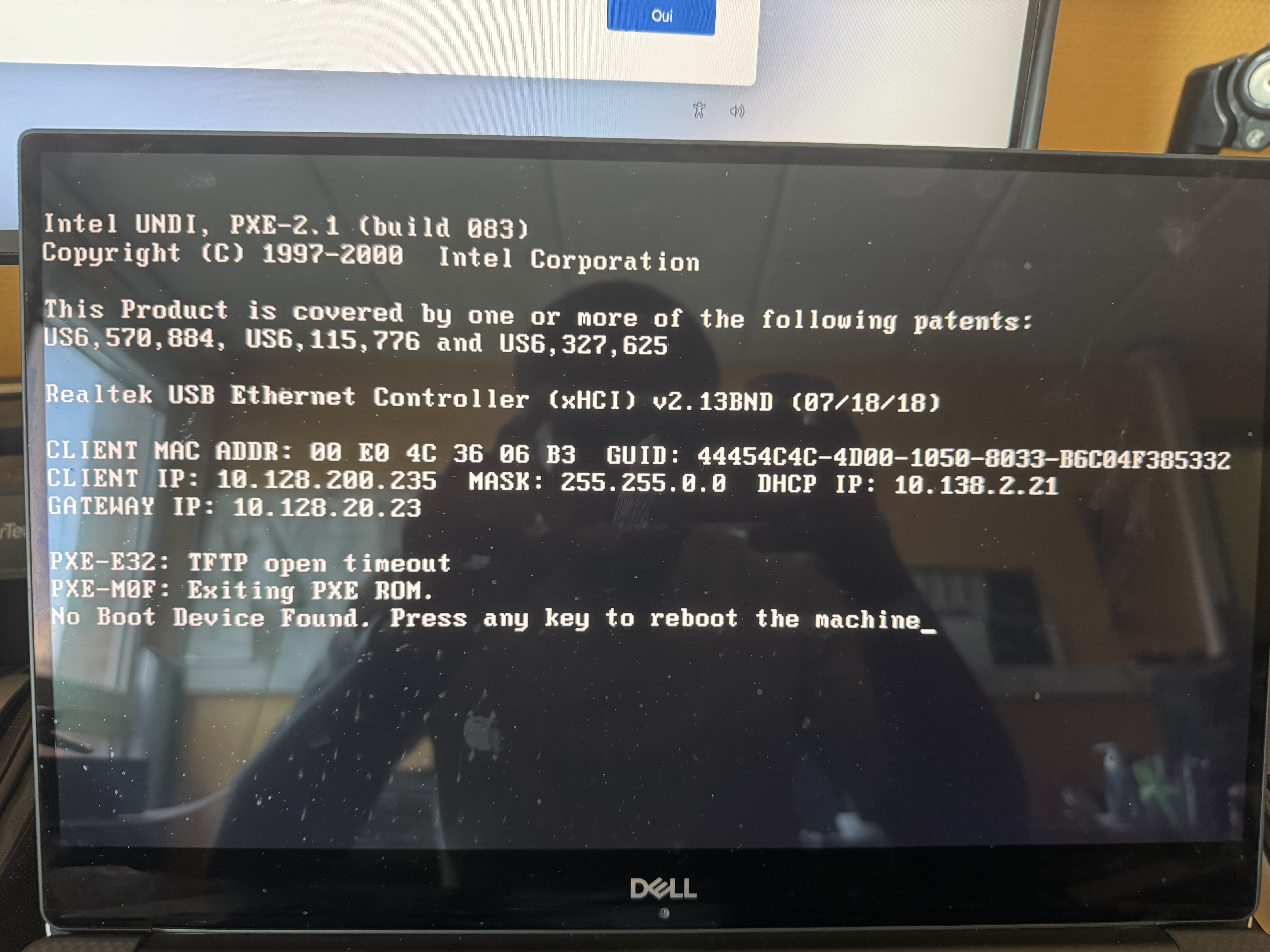 Echec masterisation PXE - TFTP open timeout No Boot Device Found sur poste Dell CH Tourcoing