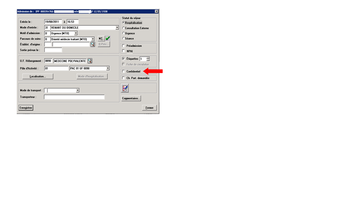 Logiciel Pastel - saisie IPP patient pour gestion des repas au CH Tourcoing