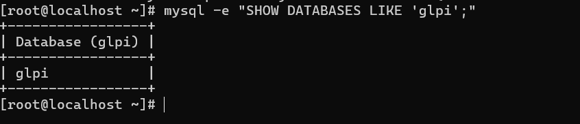 Base de données GLPI verifiee dans MariaDB