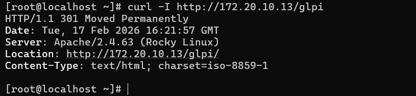 Test accès GLPI via curl - redirection HTTP