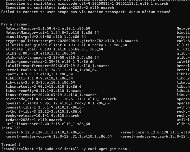 Installation des outils de base (curl, wget, git, nano)