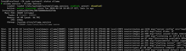 Vérification du service Ollama (systemctl status)
